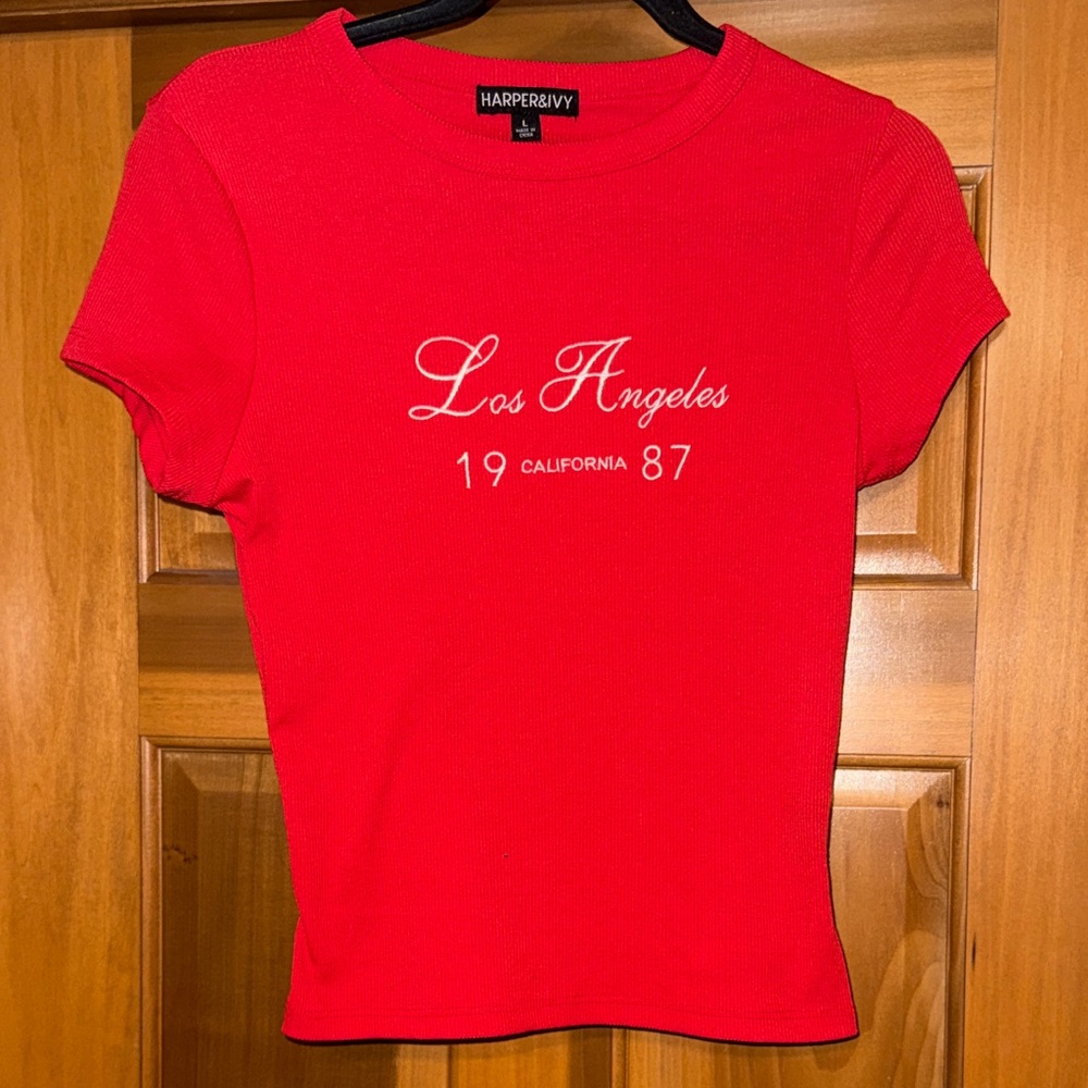 Red Harper & Ivy Los Angeles Babydoll Ribbed T-Shirt